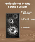 Powerful 144W 3-Way Powered Bookshelf Speakers With Sub Out For Desktop Studio Use, Hi-Res Audio, speaker components