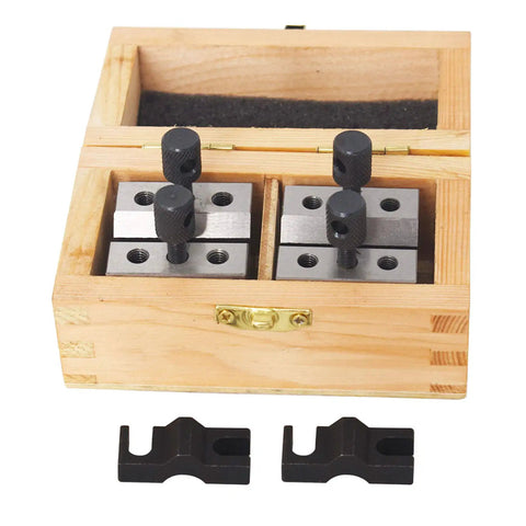 Hardened Steel 90 Degree V Block Set With Clamps, 1-3/8 x 1-3/8 x 1-3/16, pro grade machinist kit in wooden case