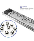Close-up of Six Pairs Of 14 Inch Full Extension Ball Bearing Side Mount Drawer Slides For 100 Lb Capacity with steel ball bearings
