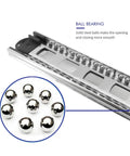 Close-up of ball bearings and mechanism for Six Pairs Of 24 Inch Full Extension Drawer Slides With Ball Bearing For Side Mount 100 Lb Capacity Smooth Silent Operation Heavy Duty Hardware For Cabinets And Craft Projects.