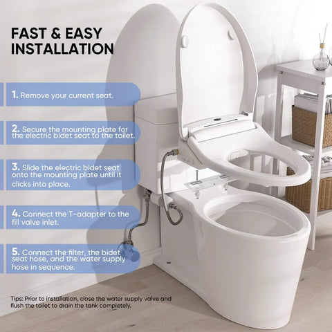 Electric Bidet Toilet Seat With Wireless Remote And Side Panel For Smooth Cleanup Game Changer Adjustable Heated Seat Instant Warm Water And Warm Air Dryer For Top Shelf Comfort And Zero Fuss