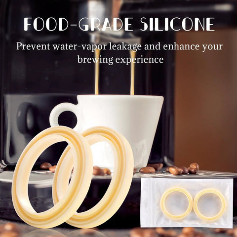 Two Pack 54mm Silicone Steam Ring Gasket Replacement For Breville And Sage Espresso Machines with coffee cup and beans