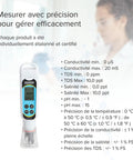 PCTSTestr 50 Waterproof Pocket PH Conductivity TDS Salinity Tester, Pro Grade 50 Series With LCD Display, 3 Point Calibration, All In One On The Go Battery Powered, Field And Lab Ready, Black, shown with French specs and probe