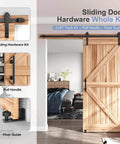 EaseLife Six Point Six Foot Sliding Barn Door Track And Hardware Kit with straight pulley, wood door installed view