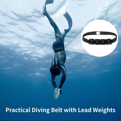 Diver using Four Piece Two Point Two Pound Dive Weights With Adjustable Nylon Belt For Freediving And Scuba Buoyancy Control