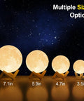 Four moon lamps of different sizes, including 3.5 inches, showcasing the Moon Lamp For Kids And Adults With Realistic 3D Moon Surface.