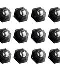 12 Pack 1 Inch Self Adhesive Caster Wheels For Furniture Moving Gear Non Marking Glides in hexagonal design, black plastic housing.