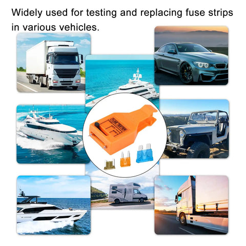 24V Car Fuse Tester And Puller Kit With LED Indicator For ATO ATC Blade And Glass Tube Fuses, Quick Pull, Pro Grade Auto Fuse Extractor For Small, Medium And Large Fuses on orange plastic tool with vehicle uses