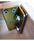Thickened Bed Hinge Invisible Corner Bracket for Bed Frames and Furniture Corners, hidden hardware in wood frame close-up