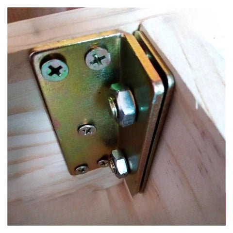 Thickened Bed Hinge Invisible Corner Bracket for Bed Frames and Furniture Corners, hidden hardware in wood frame close-up