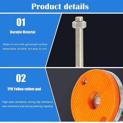Badass Heavy Duty Furniture Leveling Feet Carbon Steel Adjustable Support Legs With Threaded Lifting Design For Uneven Ground Hella Stable No Fuss Quick Install Two Pack showing durable iron and TPU rubber pad details.