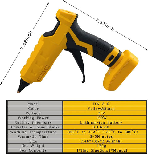 100W Cordless Hot Glue Gun Works With 20V Max Battery Tool Only High Temp Glue Gun With Fast Preheat 3 To 5 Minutes