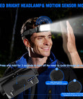 Man wearing 6 Pack Rechargeable LED Headlamp With Motion Sensor IPX6 Waterproof Hands Free Headlamp for outdoor use