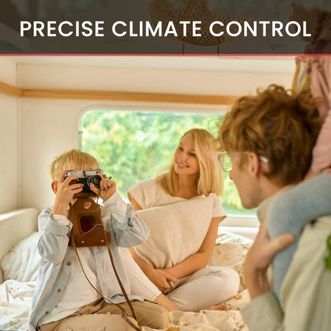 Family enjoying cozy warmth from No Fuss Compact Wall Mount Rv Electric Heater Featuring Adjustable Thermostat And Ultra Slim Design.