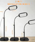 Three installation modes of Upgraded 30X And 10X Floor Magnifying Glass With Light And Stand Hands Free 3 In 1 Magnifying Lamp