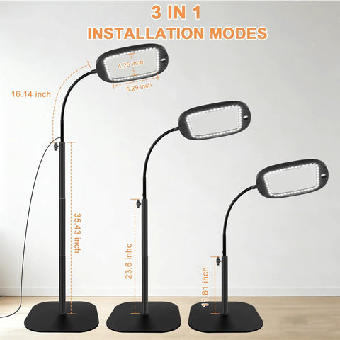 Three installation modes of Upgraded 30X And 10X Floor Magnifying Glass With Light And Stand Hands Free 3 In 1 Magnifying Lamp