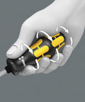 Hand gripping Kraftform Plus 932 A Slotted Screwdriver 9mm Head 6 Inch Blade Length, ergonomic handle showing rotation control.