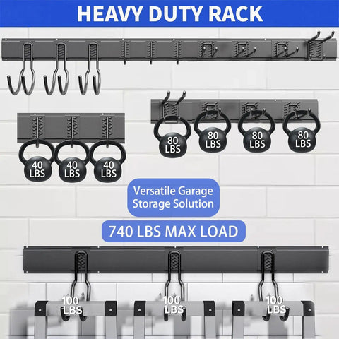 64 Inch Heavy Duty Wall Mounted Garden Tool Organizer With 10 Adjustable Hooks For Garage Basement Shed And Workshop No Fuss Easy Install Space Saving Storage System Durable Steel Construction