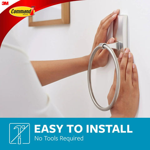 Premium Satin Nickel Self Adhesive Bathroom Towel Ring Damage Free Wall Mount Holder With Heavy Duty Strips For Easy Peel Stick No Drill Renter Friendly Home Decor