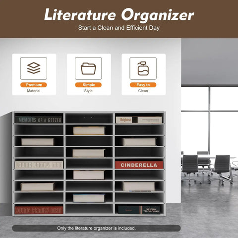 27 Slot Literature Organizer For Classroom Open Front Mailboxes Wooden Mail Organizer with books and labels