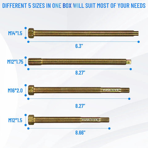 Different bolt sizes included in Long Reach Crank Pulley Installation Tool Set for harmonic balancer and underdrive dampers.