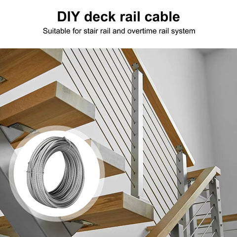 Rugged 3/16 Inch Stainless Steel Cable 25 Ft Kit With Wire Rope Clip Thimble And Aluminum Crimp Sleeve for deck railing