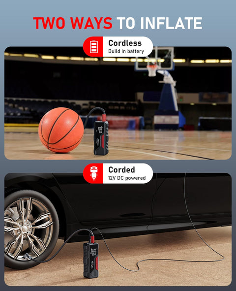 Portable Tire Inflator And Air Compressor For Cars Bikes Balls And Motorcycles Cordless 12V DC Car Adapter 150 PSI Max