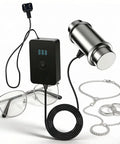 Straight Up Powerful 120W Ultrasonic Cleaner With Stainless Steel Tank And 5 Minute Timer beside glasses and jewelry.