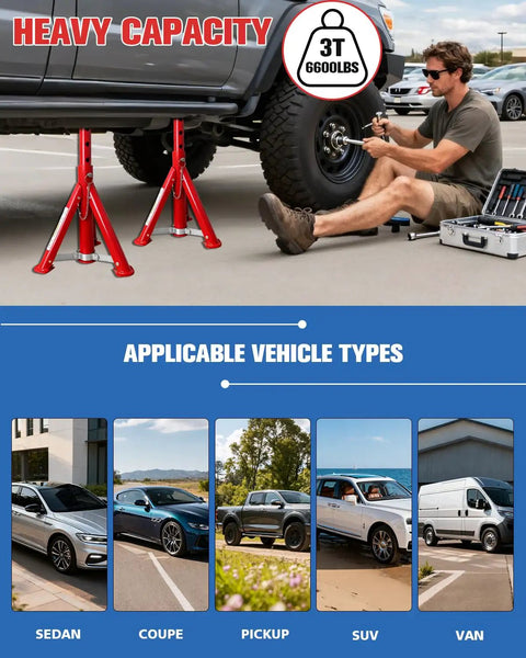 3 Ton Foldable Jack Stands For Trucks And SUVs With Adjustable Height 11.42 To 16.06 Inches Safety Pin Built Tough Steel