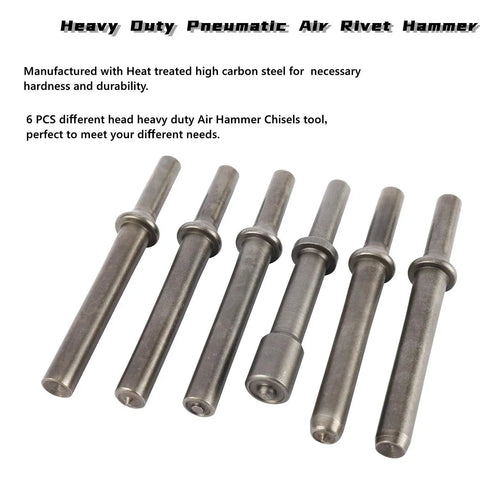 Heavy Duty Pneumatic Air Rivet Hammer Kit with 6 steel chisels for metal fabrication