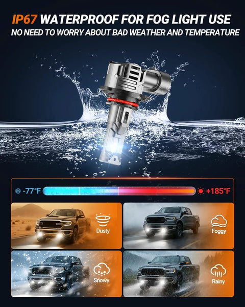 9005 H11 LED Headlight Bulbs, 100000LM Blinding 6500K White Light, HB3 H8 H9 H16 Fog Lamp Combo, Real Deal Plug And Play Performance, Pack Of 4 For Any Vehicle, IP67 waterproof fog light in water.