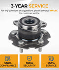 Front view of 2 Pack Rear Wheel Hub Bearing Assembly Fit For 2015-2017 Lexus NX200t AWD, 2018-2019 NX300 AWD, 2015-2019 NX300h AWD, And 2006-2018 Toyota RAV4 AWD 4WD Replacement For Smooth, Quiet Ride on display with warranty icons below