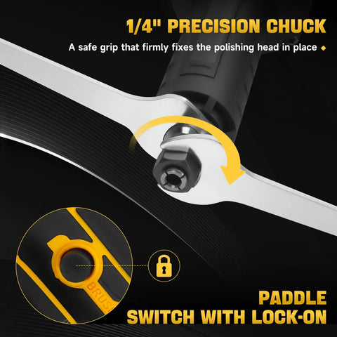 Cordless Die Grinder Made As A Heavy Hitter With No Strings Attached Plays Nicely With Dewalt 20V Packs 24000 RPM Brushless Motor showing 1/4 inch precision chuck and paddle switch.