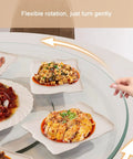 Round Tempered Glass Spin Turntable For Dining Tables With Durable Aluminum Bearing Perfect For Shareable Appetizers Dishes Cakes And Party Spreads At Home Or Restaurant For The Fam showing flexibility with hand turning it