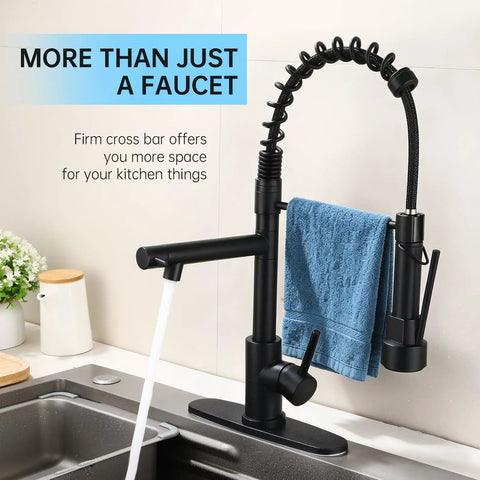 Top Shelf Matte Black Kitchen Faucet With Pull Down Sprayer Featuring Killer Dual Spray Functions And Lead Free Nsf Certified Build Perfect For Farmhouse Rv Camper Laundry Sinks With Smooth Flow Aerators