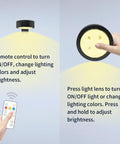 Smooth Dimming Battery Operated Picture Light With Remote Control For Wall Art showing remote control and touch activation.