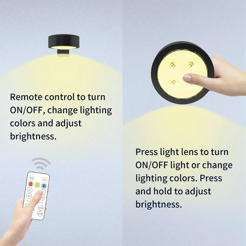 Smooth Dimming Battery Operated Picture Light With Remote Control For Wall Art showing remote control and touch activation.