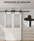 7.5 Foot Sliding Barn Door Hardware Kit For Double Doors 22.5 Inch Wide Panels Heavy Duty Track System installed
