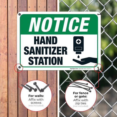 Wall Mounted Hand Sanitizer Station Sign For Offices Lobbies Or Schools Lightweight Polystyrene Frame on wooden surface with attachment details.