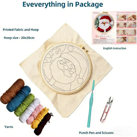 Beginner Punch Needle Kit Santa Claus With Hoop Craft Embroidery Set Easy For Adults And Kids Festival Gift And Home Decor Includes 20x20cm Embroidery Hoop Yarn Punch Needle Threader And Illustrated English Guide.