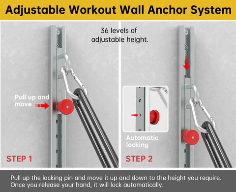 Adjustable Resistance Band Wall Anchor For Quick Home Gym Flex And Space Saving Workouts Targeting Every Muscle Group, showing steps for height adjustment.