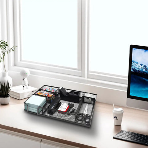 Black Office Supplies Set With Desk Drawer Organizer And All In One Desk Kit Including Stapler Tape Dispenser Tape Staple Remover 1000 Staples