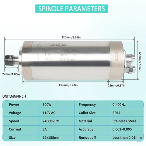 Diagram of Heavy Duty Water Cooled CNC Router Spindle Motor 0.8KW 110V 400Hz 24000RPM ER11 Collet With Nut For Wood Engraving