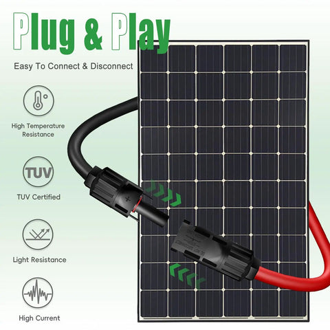 Heavy Duty 20 Foot Solar Extension Cable 10AWG IP67 Waterproof With Male And Female Connectors and solar panel adapter