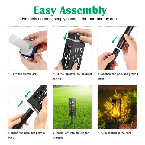 Steps for assembling Flickering Flames Pathway Lights Solar Powered Outdoor LED Torches For Garden Yard And Patio Waterproof