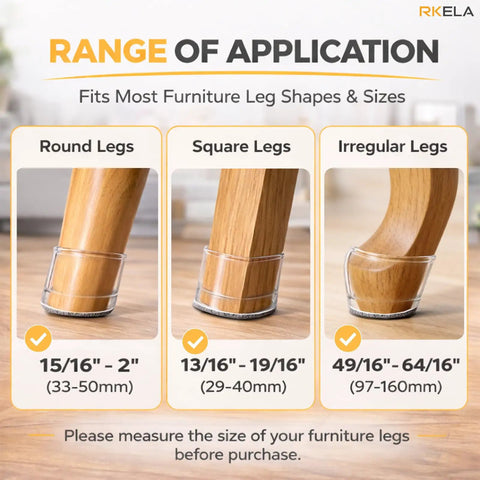 48 Pack Silicone Chair Leg Caps With Felt Pads For Hardwood And Tile Floors Anti Scratch Shield Lets Chairs Glide Quietly Furniture Feet Covers Fits 1 To 2 Inches Not For Carpet Keeps Floors Scratch Free shown on round, square, irregular chair legs