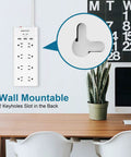 Wall-mounted 8 Outlet Power Strip With 6 Ft Extension Cord, 3 USB Ports, 1625W Surge Protector, 1050J Safety Rating, White