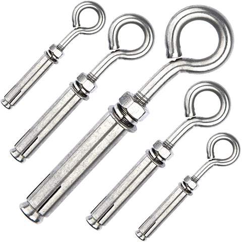 Beefy Heavy Duty Shoulder Eye Bolts M10 Stainless Steel 304 Eyebolts With Nuts And Expansion Screws, Pack of 10