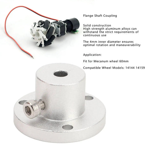 4mm Flange Coupling Connector For Mecanum Wheel 60mm Shaft Axis, Aluminum Alloy Universal Hub With Stainless Steel Hex Set Screw
