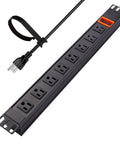 Rack Mount PDU With Eight Wide Spaced Outlets And 600J Surge Protection 15A 125V 1U Power Strip Black with 6ft 14 AWG Cord